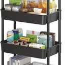 Sywhitta 4-Tier Plastic Rolling Utility Cart with Handle, Multi-Functional Storage Trolley for Office, Living Room, Kitchen, Movable Storage Organizer with Wheels, Black