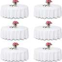 6 Packs White Round Tablecloth -90inch,100% Polyester Fabric Washable Table Clothes for Wedding/Party