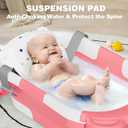 MoreFeel Collapsible Baby Bathtub for Newborn with Thermometer & 1 Hooded Towel & 1 Soft Floating Cushion,Portable Travel Bathtub with Drain Hole, Durable Foldable Baby Tubs for Infants to Toddler  Bear like, Pink