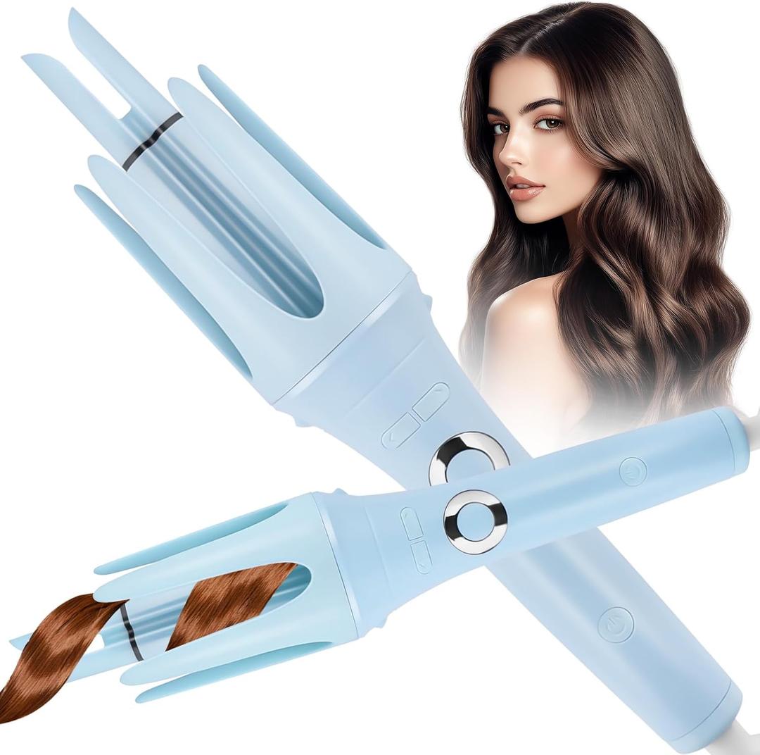 JAMIEWIN Automatic Hair Curler, 28mm Rotating Curling Iron with 3 Temperatures, Fast Heating Curling Tongs Anti-Scald, Anti-Tangle Curling Wand with Negative Ions for Medium Long Hair Blue