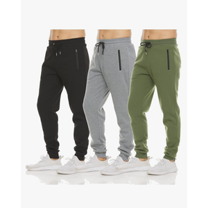 PURE CHAMP Mens Sweatpants 3 Pack Fleece Active Athletic Workout Jogger Sweatpants for Men with Zipper Pocket Size Large