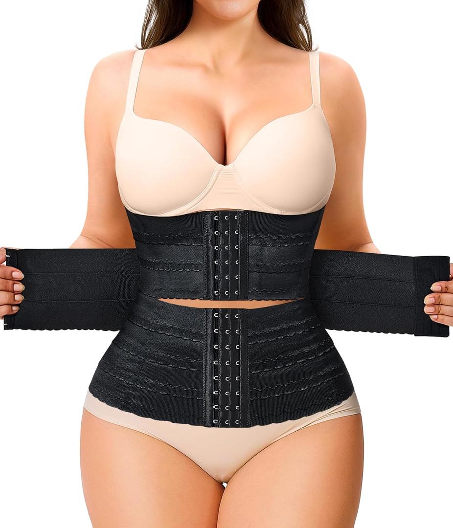 Nebility Waist Trainer for Women Corset Shapewear Tummy Control Segmented Waist Cincher Workout Girdle (Large, Black)