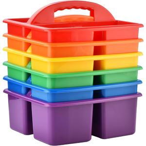 ALINK Plastic Classroom Caddy Organizer with Handle, 6-Pack 3 Compartments, Teacher Supply Storage Caddy for Classroom Organization, Table, Desk, Office, Craft Art for Kids - Assorted Colors (Colorful)