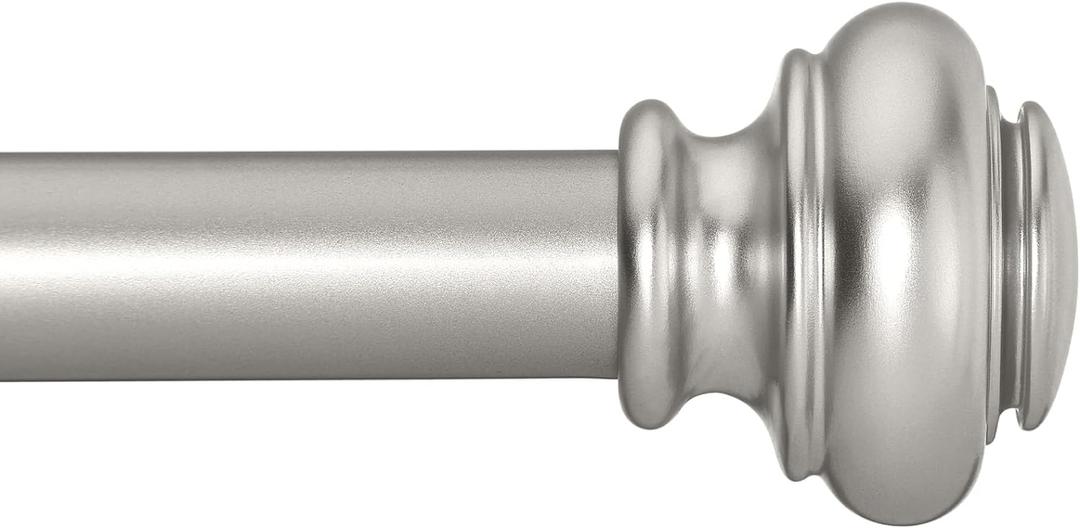 Heavy Duty Curtain Rods for Windows 28 to 48 Inches, 1 Inch Silver Curtain Rods for Bedroom, Living Room, Patio, Kitchen, Adjustable Curtain Rods with Classic Finials, Silver Finishing