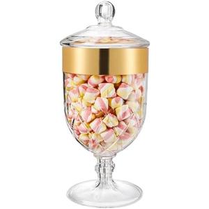 Hacaroa 76 Oz Large Plastic Apothecary Jar with Airtight Lid, Acrylic Candy Cookie Jar for Candy Buffet, Decorative Footed Wedding Container Bathroom Canister for Bath Salt, Vanity, Party, Gold Trim