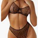 Sexy Mesh Sheer High Cut Cheetah Underwire Lingerie Set 2 Piece XL Leopard