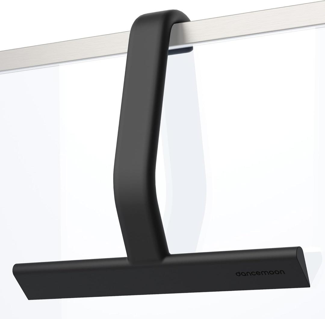 dancemoon JustHang Shower Squeegee for Glass Doors, All-in-One Piece Silicone Squeegee with Built-in Hook for Bathroom, Window, Mirror, Tile Wall, Car, Streak-Free Bathroom Cleaner Tool,10-Inch Black