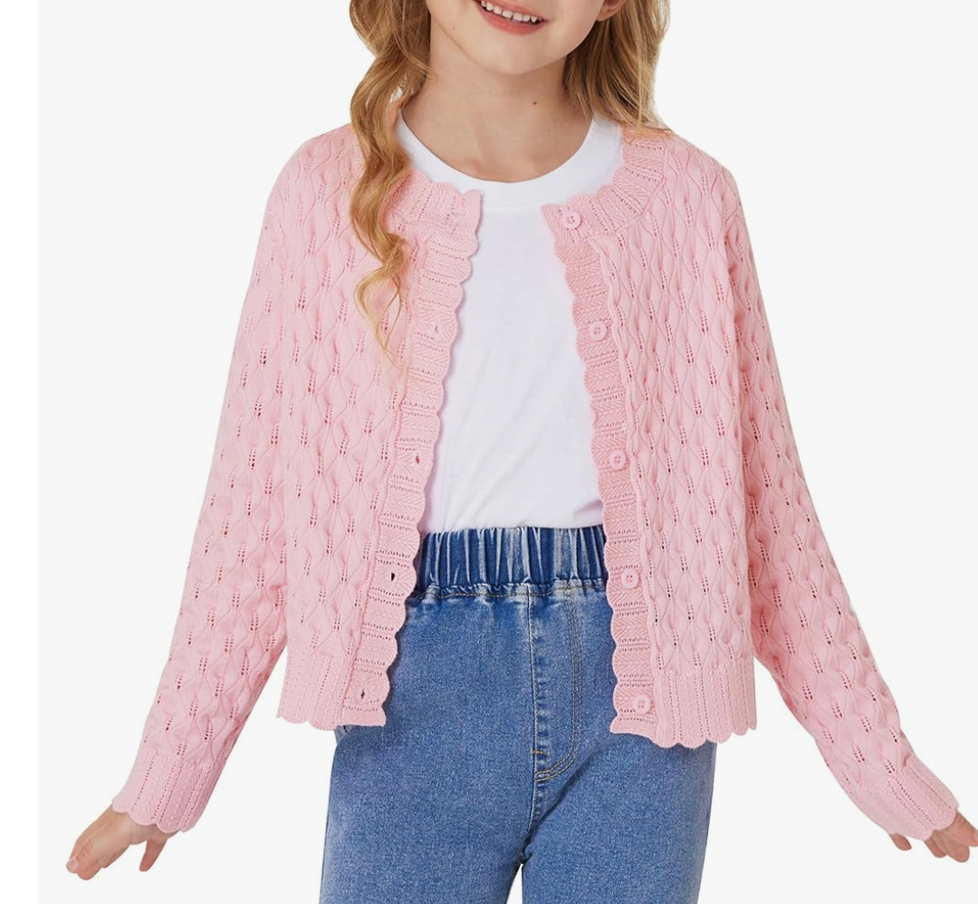 GRACE KARIN Girls Cropped Cardigan Sweaters Long Sleeve Cable Knit Button Front Sweater 6Y