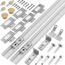 Closet Bifold Door Hardware & 32 Inch Track 2-Pack Kit, Combine for 64 in Door, Bi Folding Doors Puertas Repair Replacement Kit, with Rail Floor & Top Bracket Pivot Pin Guide Roller Hinge Knob