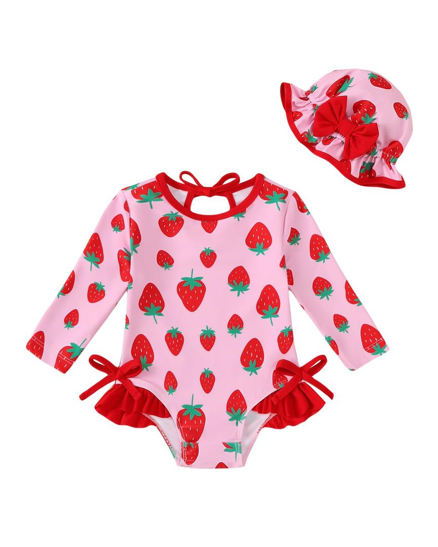 Baby Girl Swimsuit 6 9 12 Months Infant Bathing Suit Girl Long Sleeve Red Ruffle Baby Girls' Swimwear Summer Baby Swim Suit for Girls
