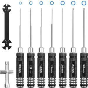 RC Hex Screwdriver Tool Set: 0.9mm 1.27mm 1.3mm 1.5mm 2.0mm 2.5mm 3.0mm Screwdriver Kit with Hex Nut Driver and RC Car Wrench Tool Kit for Multi-Axis FPV Racing Drone Quadcopter Helicopter