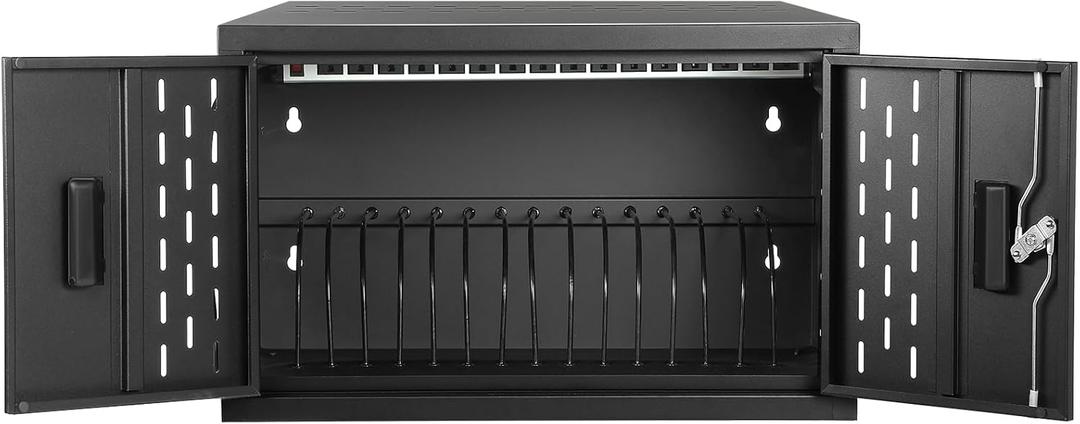 AQNIEGEP 16-Device Charging Station for Laptops/Tablets, Wall-Mount Charging Cabinet for Chromebooks/Laptop Computers, Laptop & Tablet Storage Carts for Classroom/Library/Office/Lockable, Black