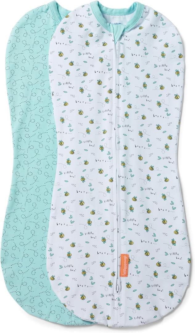 SwaddleMe by Ingenuity Compression Baby Swaddle Pod, Two-Way Zipper for Easy Diaper Changes, Improves Sleep & Calms Startle Reflex, 0-2 Months, 1.0 TOG, 2-Pack - Little Bees
