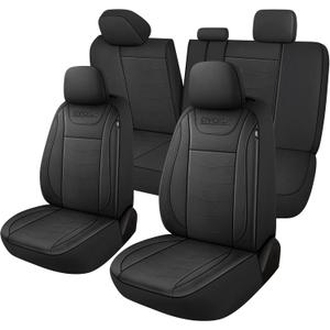 CAROMOP Premium PU Leather Car Seat Covers Full Set,Waterproof Split Bench Covers for Cars, Universal Car Interior Covers Seat Protectors for Sedans SUVs Pick-up Trucks(Black)