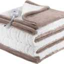 ESTINGO Heated Blanket Twin Size, 62"x84" Electric Blanket Twin with 10 Hours Auto Off & 5 Heating Levels, Heating Blanket with Reversible Flannel Sherpa, Ideal Gift Giving, Light Camel