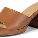 Amazon Essentials Women's Platform Mule Sandals with Sturdy Block Heel, Tan Faux Leather, 7