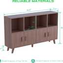 OSCHF Cubby Shelf Bookcase with Doors - Wooden 8 Cubes Floor Standing Open Bookshelf with Solid Wood Legs, 2-Tier Low Storage Cabinet, Walnut