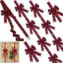 SIMISI RIBBON 10 Pcs Red Black Plaid Christmas Cabinet Door Ribbon Bows Large Bow for Fireplace, Kitchen, Home, Xmas