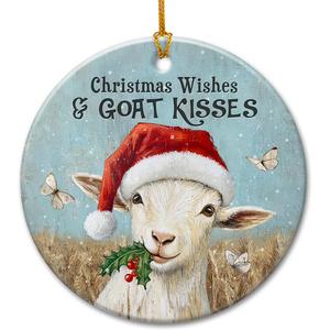 2 x Goat Christmas Ornament 2025 - Funny Goat Gifts for Goat Lovers, Women, Men, Farm Animal Ornaments for Family, Friends, Farmers - Rustic Ceramic Hanging Holiday Decorations