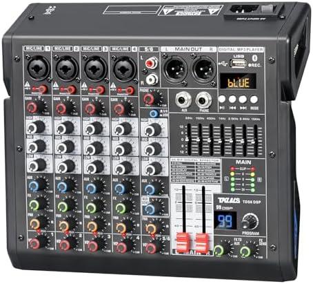 TKLBLS Audio Mixer, 6-Channel Professional DJ Mixer with 99-Bit DSP Effects, 7-Band EQ, 48V Phantom Power, MP3/Computer Input - Studio Audio Mixing Console for Recording & Live Performances