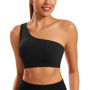 Smooth Sports Bras for Women One Shoulder Low Impact Asymmetrical Workout Tops Padded Yoga Right Shoulder Strap Bra Black S