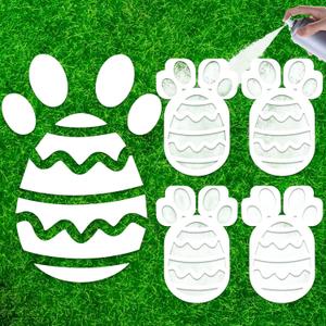 6pcs Easter Bunny Stencils for Painting on Lawn, Wooden Easter Bunny Footprint Stencils Egg Reusable Rabbit Paw Template for Yard Garden Wall Indoor and Outdoor DIY Decors