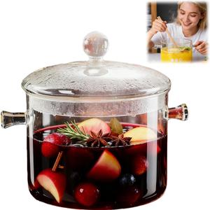 Clear Glass Potpourri Simmer Pot and Cookware for Cooking Stews Hot Beverages, Noodles Milk, Baby Food, Spices, Borosilicate Glass Saucepan, Stove Top Boiling Pot and Pan with Lid, Heat Resistance, 1.5L