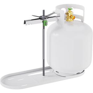 RVMATE RV Dual Propane Tank Mounting Rack with Locking Device for 20 lb Tanks, White, Dual RV Propane Tank Cylinder Rack with Lock for Travel Trailer Hitch Frame