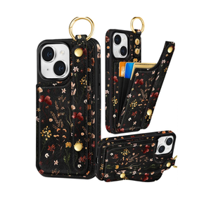 Petitian for iPhone 15 Case with Wallet - Women Girls Cute Girly Aesthetic Unique Design with Leather Credit Card Holder Cardholder Stand Wristband for Apple 15, Grow Flower