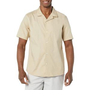 Amazon Essentials Men's Vacation Cotton Button-Down Short Sleeve Resort Shirt (XXL, Khaki Brown)