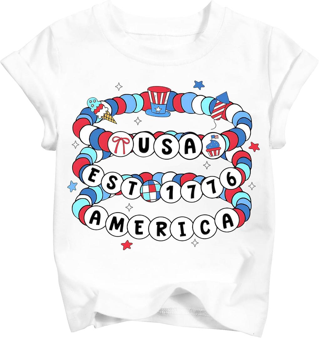 Girls 4th of July Shirt Kids 250th Anniversary Patriotic Tops Toddler Freedom American Flag Tee 2026 (3T-10T)