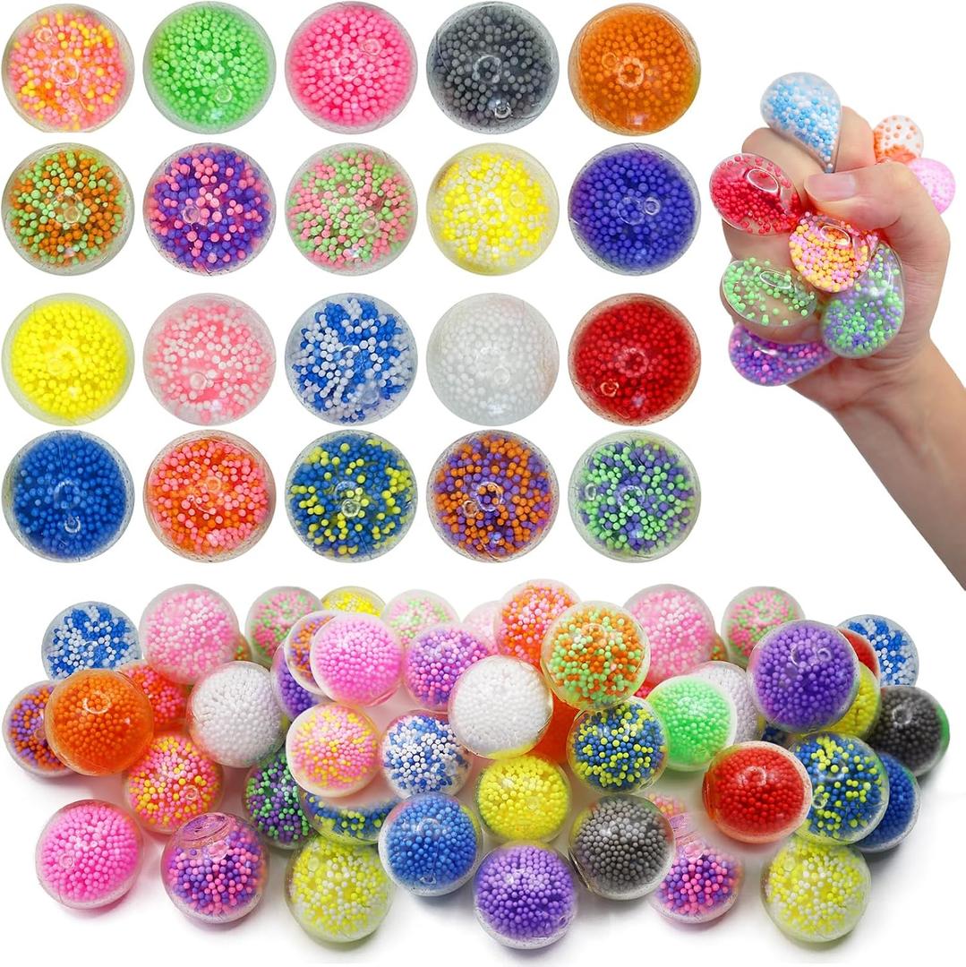 30 Pack Round Squishy Balls - Bulk Stress Balls for Anxiety & Kids, Filled with Foam Particles | Squishy Squeeze Toys for Stress Relief, Sticky Balls for Ceiling, Fidgets for Classroom