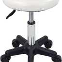 FURWOO Round Swivel Stool with Wheels PU Leather Rolling Stool Height Adjustable for Spa Salon Massage White
