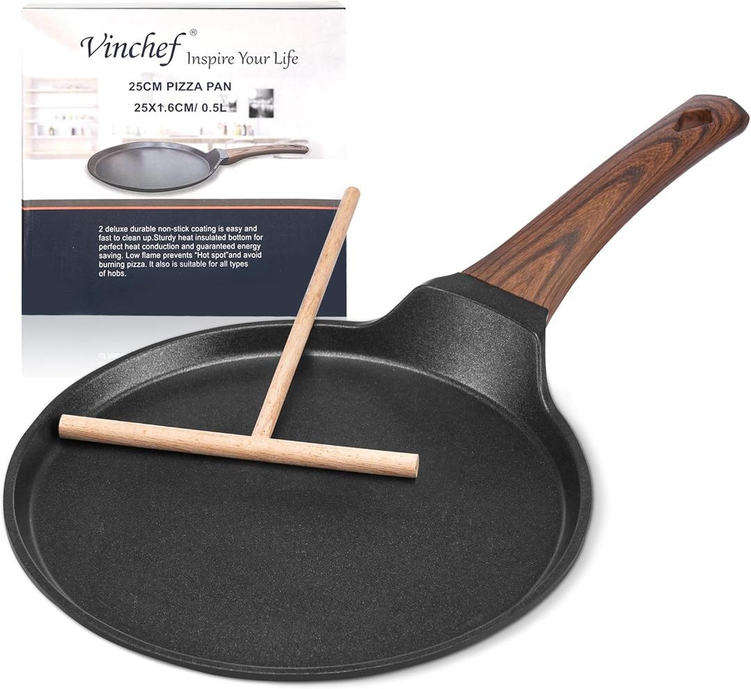 Vinchef Nonstick Crepe Pan, 10inch Skillet Pan for Dosa Tawa Omelette Tortillas Crispy Pancake, Griddle Pancake Pan, PFOA FREE and Induction Compatible