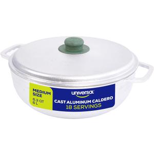 Universal (Medium Size) Caldero 18 Cups - 6.3 QT / 6 L, Stainless Aluminum Pot, Even Heat Distribution and Fast Cooking Dutch Oven Pot, Ergonomic Handles, Ideal for Rice, French Fries, and More