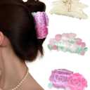 HAIMEIKANG 3 PCs Meidum Flower Cute Hair Claw Clips for Women and Girls - Acrylic Non-Slip Strong Hold Jaw Clips for Thin Hair