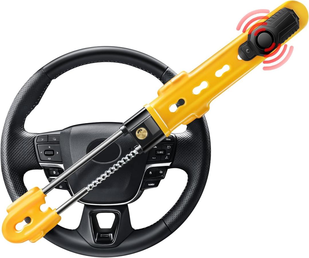 Steering Wheel Lock with 113dB Alarm, ELECTOP Heavy Duty Anti-Theft Car Device Car Wheel Lock with Adjustable Locking and 2 Keys, Car Security Lock Car Alarm System for Auto Truck Van SUV