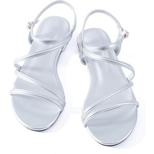 Mtzyoa Women Flat Sandals Dressy Strappy Gladiator Summer Ankle Strap Nude Open Toe Comfortable Wedding Casual Leather Ladies Party Trendy Vacation (9, Silver)