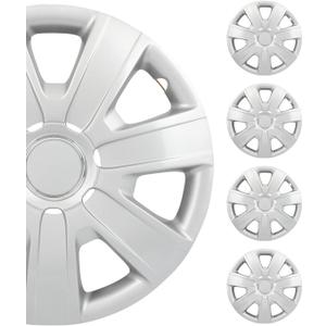 SCITOO 4pcs 15 Inch Silver Hubcaps, Simple Install, Replacement Wheel Covers for Cars, Trucks, SUVs, Beautiful & Durable R15 for Most Cars