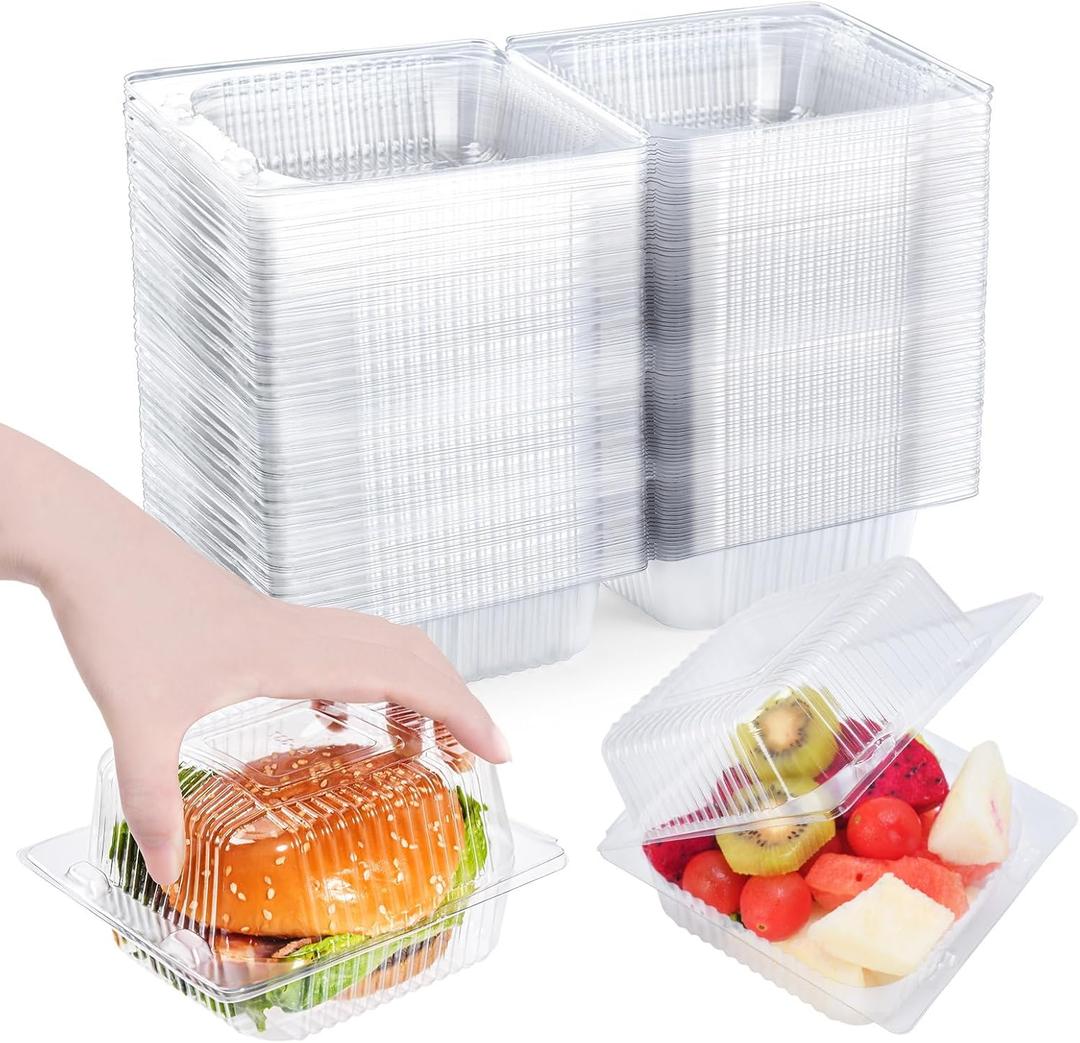 100 Pack Clear Clamshell Food Containers, Disposable Plastic Hinged Clamshell Take Out Container with Lids, To Go Food Containers for Dessert, Hamburger, Cakes Slice, Cookies, Salads, Snacksetc