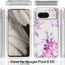 Case for Pixel 8 Case, for Google 8 GKWS6 G9BQD Case with Tempered Glass Screen Protector, Soft 360 Full Body Shockproof Hybrid Crystal Clear Case Cover for Google Pixel 8 Rose Flower