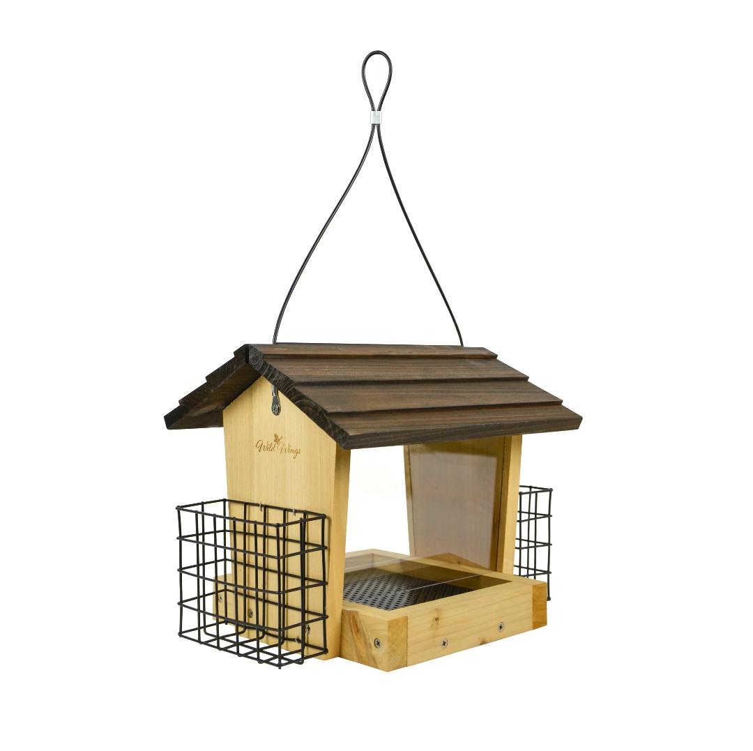 Wild Wings Cedar Hopper Feeder w/Suet 3QT 2 Cakes, Brown