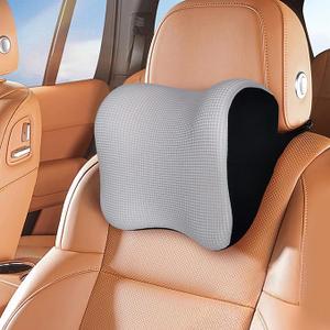 Ultra Soft Car Headrest Pillow, Driving Pillow with Adjustable Strap, 100% Breathable Memory Foam Neck Cushion, Removable Cover and Ergonomic Design, Silver