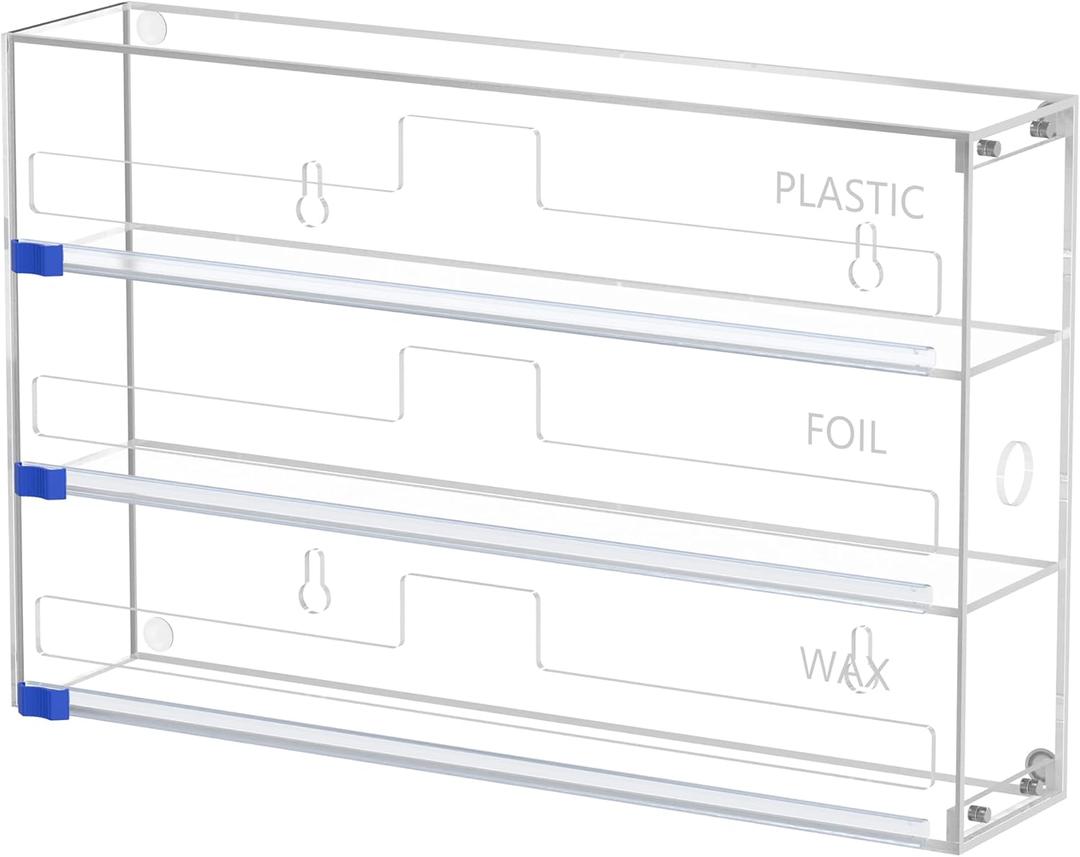 Foil and Plastic Wrap Organizer, 3 in 1 Kitchen Wrap Dispenser, Drawer Aluminum Foil Organization and Storage, Wall-Mounted Holder