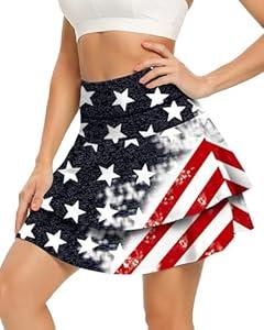 WOWENY Women's Athletic Pleated Tennis Skirt Ladies Active Layered Skort with Pocket Running Golf Skirt with Ruffle for Workout Sports Pickleball(2-Layer USA, L)