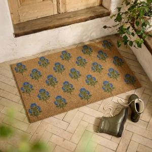 BBSET Artificial Coir Floral Welcome Door Mat Cute Blue Flower Outdoor Mat for Frontdoor Entrance 30"x 17" (Blue Floral) (1'5" x 2'6" (Rectangular))