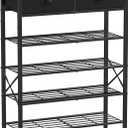 Shoe Rack for Entryway, 5 Tier Shoe Organizer with 2 Non-Woven Drawers, Metal Storage Shoe Shelf for 16-20 Pairs of Shoes, with Wooden Top and Steel Frame, Shoe Stand for Closet Charcoal