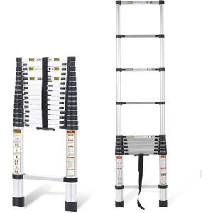 RIKADE Telescoping Ladder 20.3FT & Attic Ladder, Heavy Duty Aluminum with Non-Slip Feet, 330lb Capacity for RV, Attic, Roof & Multi-Surface Use