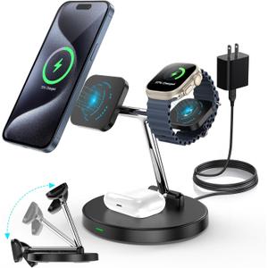 3 in 1 Wireless Charger Foldable Charging Station for Multiple Apple Devices, Compatible with iPhone 15/ 14/ 13/ 12, for Apple Watch, for AirPods Pro/ 3/ 2, Cable Adapter Included(Black) 3 in 1 Wireless Charger Foldable Charging Station for Multiple Apple Devices, Compatible with iPhone 15/ 14/ 13/ 12, for Apple Watch, for AirPods Pro/ 3/ 2, Cable Adapter Included(Black)