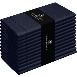 Napkins 100% Cotton Set of 12 Hemstitch Decorative Cloth Napkin Washable Dinner Napkins for Holiday, Dinner, Wedding, Baby Shower & Dining - Navy Blue (18X18)
